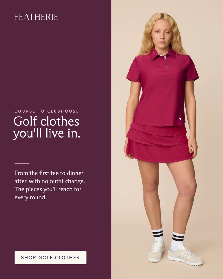 Raspberry polo and skort editorial ad