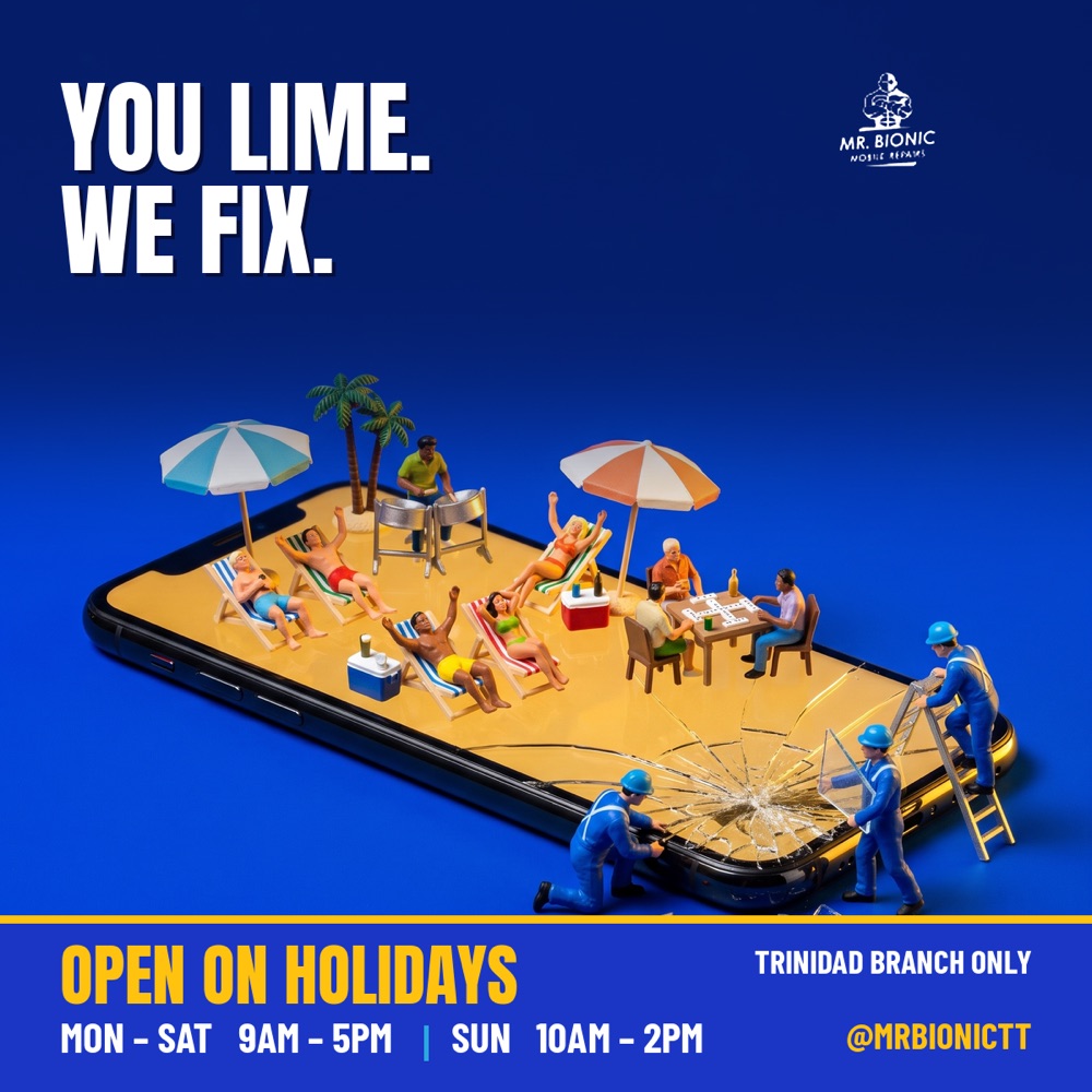 Miniature beach scene on a cracked phone screen