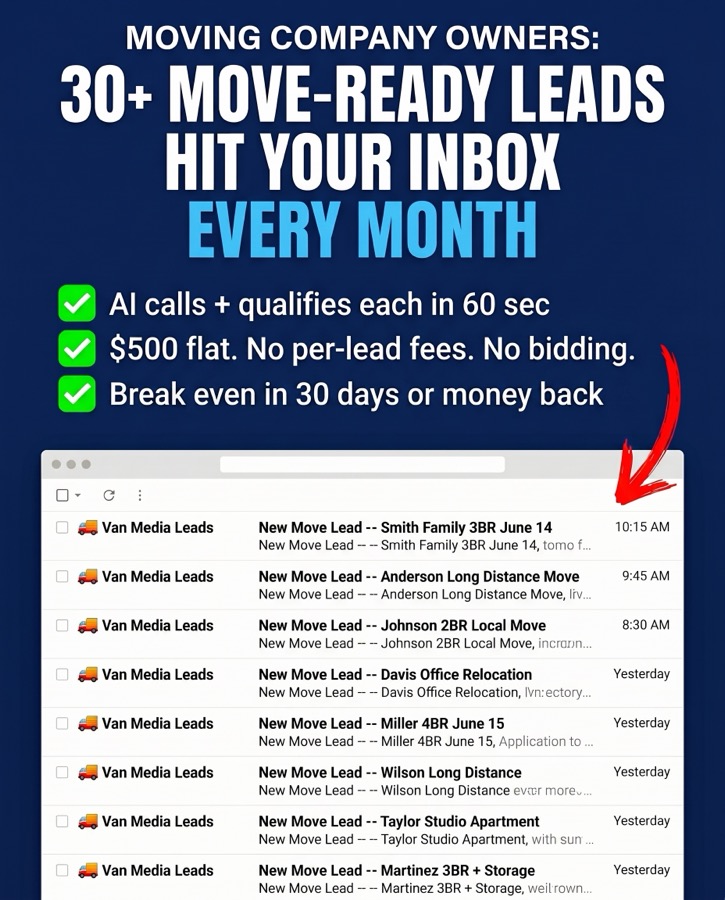 Ad showing an inbox full of new leads